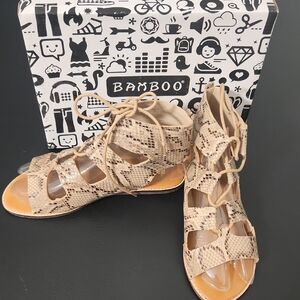 BAMBOO Women's Beige Snake Print Sandals